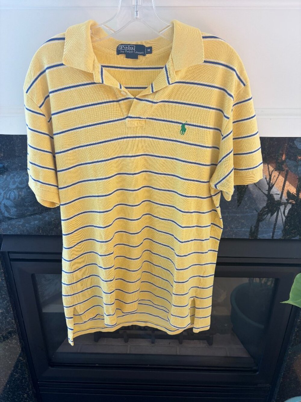 Polo Ralph Lauren Short Sleeve Polo Shirt Cotton Yellow Striped Mens SZ M.